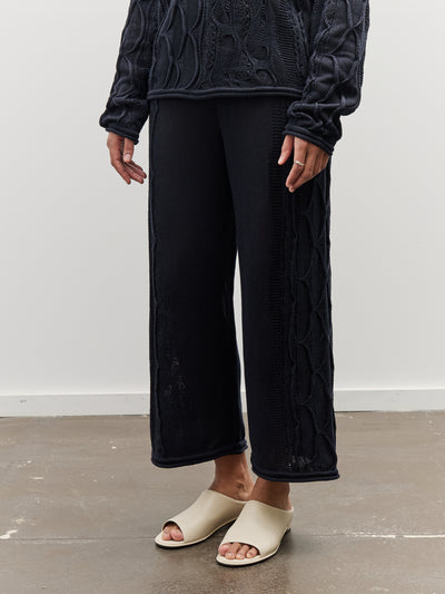 Black Crane Cable Knit Pants, Navy