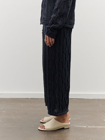 Black Crane Cable Knit Pants, Navy