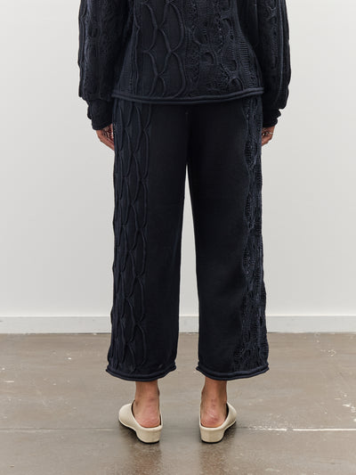 Black Crane Cable Knit Pants, Navy