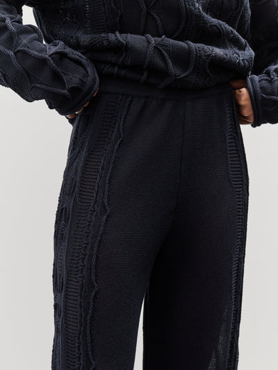 Black Crane Cable Knit Pants, Navy