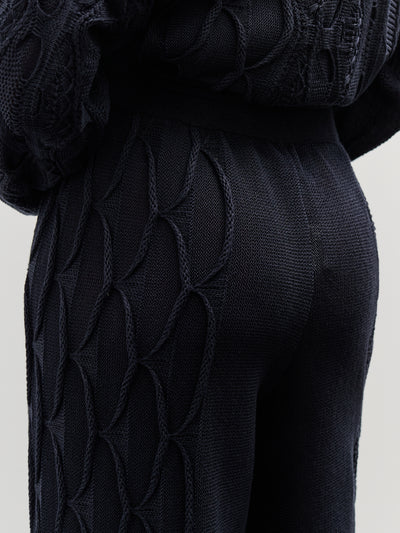 Black Crane Cable Knit Pants, Navy