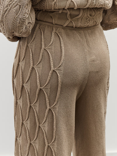 Black Crane Cable Knit Pants, Taupe