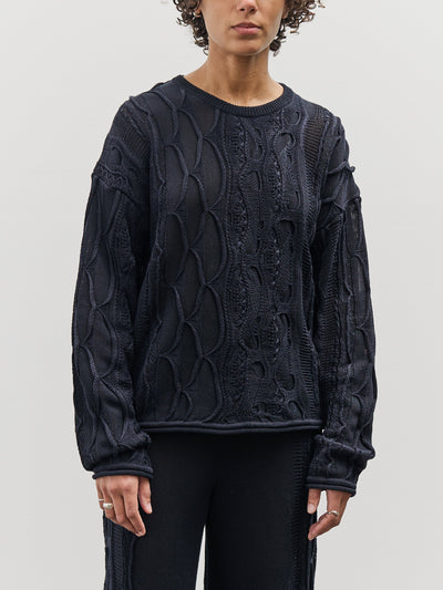 Black Crane Cable Summer Knit Top, Navy
