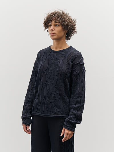 Black Crane Cable Summer Knit Top, Navy
