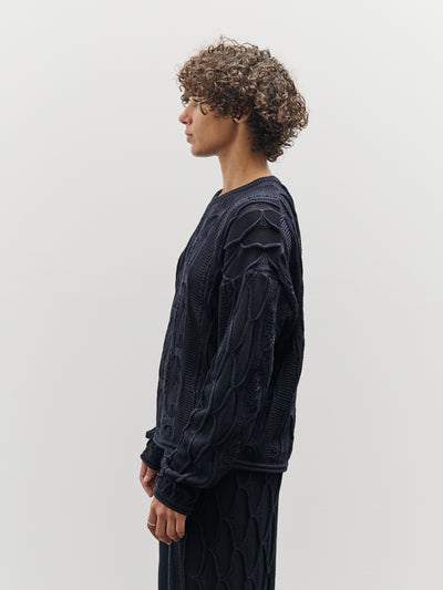 Black Crane Cable Summer Knit Top, Navy