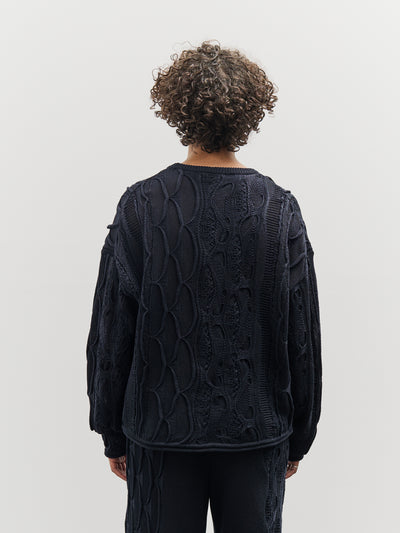 Black Crane Cable Summer Knit Top, Navy