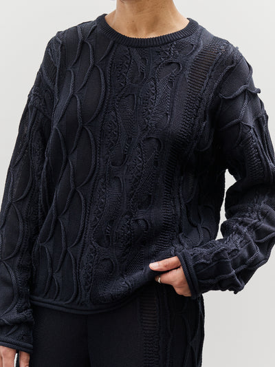 Black Crane Cable Summer Knit Top, Navy