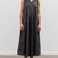 Black Crane Pleated V-Neck Dress, Black