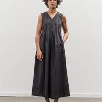 Black Crane Pleated V-Neck Dress, Black