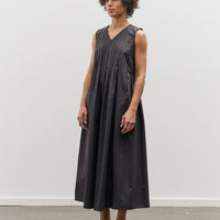 Black Crane Pleated V-Neck Dress, Black