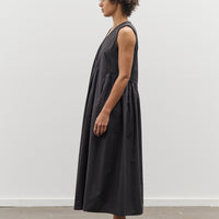 Black Crane Pleated V-Neck Dress, Black