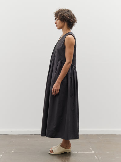 Black Crane Pleated V-Neck Dress, Black