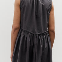 Black Crane Pleated V-Neck Dress, Black