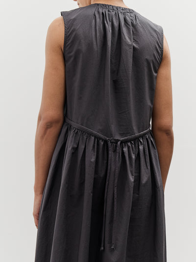 Black Crane Pleated V-Neck Dress, Black