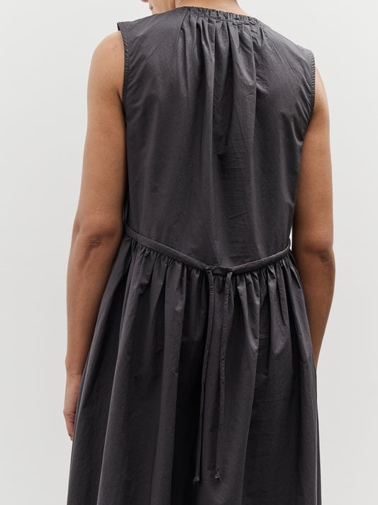 Black Crane Pleated V-Neck Dress, Black