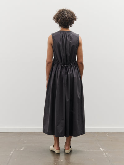Black Crane Pleated V-Neck Dress, Black