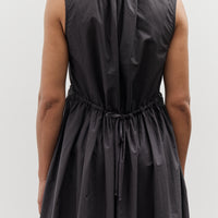 Black Crane Pleated V-Neck Dress, Black
