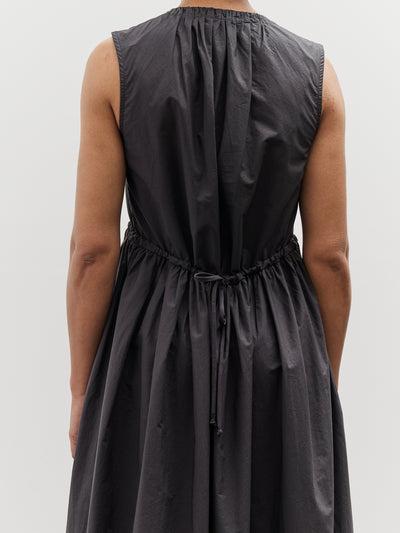 Black Crane Pleated V-Neck Dress, Black