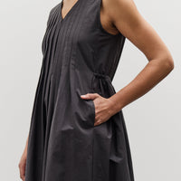 Black Crane Pleated V-Neck Dress, Black