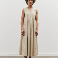 Black Crane Pleated V-Neck Dress, Oyster