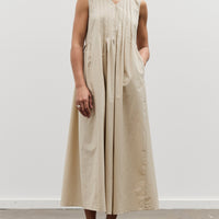 Black Crane Pleated V-Neck Dress, Oyster