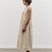 Black Crane Pleated V-Neck Dress, Oyster