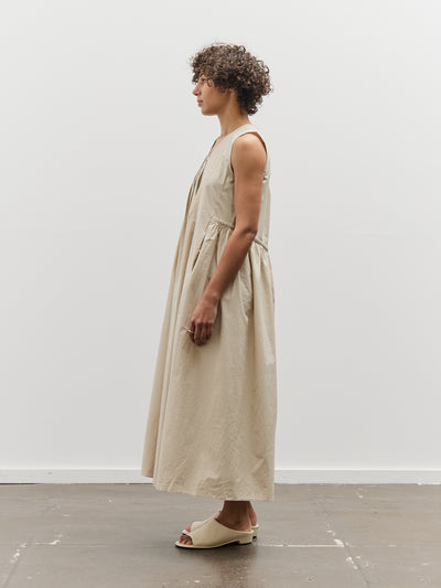 Black Crane Pleated V-Neck Dress, Oyster