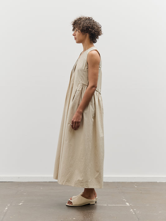 Black Crane Pleated V-Neck Dress, Oyster