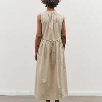 Black Crane Pleated V-Neck Dress, Oyster
