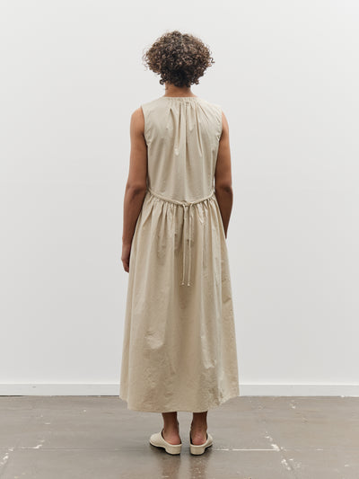 Black Crane Pleated V-Neck Dress, Oyster