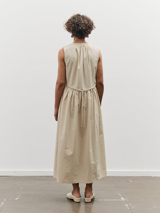 Black Crane Pleated V-Neck Dress, Oyster