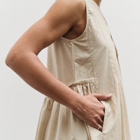 Black Crane Pleated V-Neck Dress, Oyster