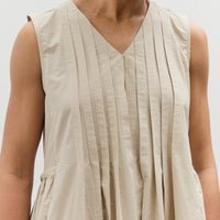 Black Crane Pleated V-Neck Dress, Oyster