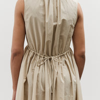 Black Crane Pleated V-Neck Dress, Oyster