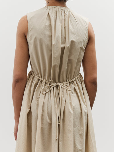 Black Crane Pleated V-Neck Dress, Oyster