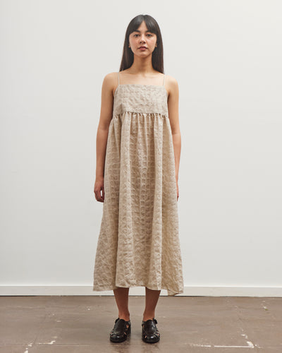 Black Crane Ripple Strap Dress, Beige