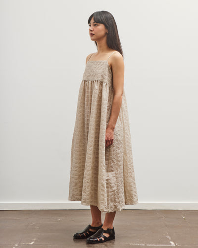 Black Crane Ripple Strap Dress, Beige