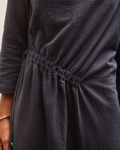 Black Crane Ruched Dress, Dark Navy