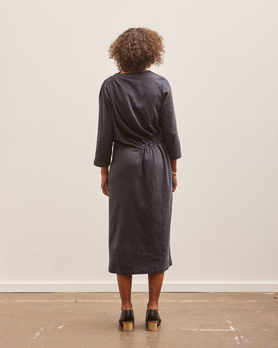 Black Crane Ruched Dress, Dark Navy