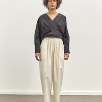 Black Crane Straight Draped Pants, Cream