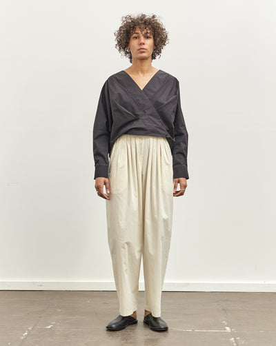 Black Crane Straight Draped Pants, Cream