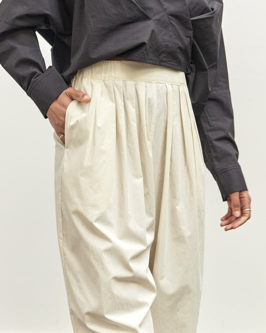 Black Crane Straight Draped Pants, Cream