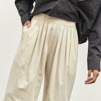 Black Crane Straight Draped Pants, Cream