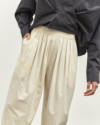 Black Crane Straight Draped Pants, Cream