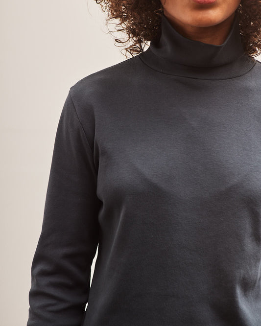 Black Crane Turtleneck Top, Dark Navy