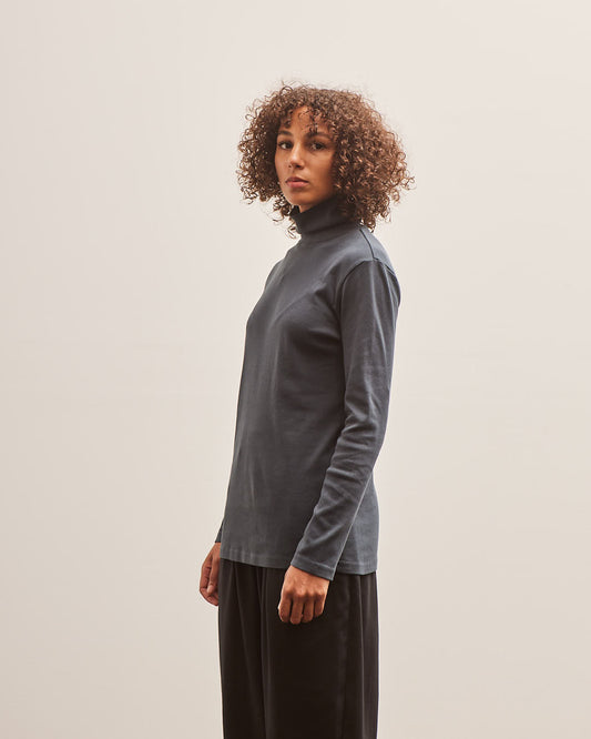 Black Crane Turtleneck Top, Dark Navy