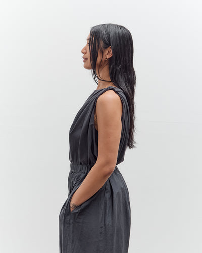 Black Crane Twisted Tank Top, Faded Black