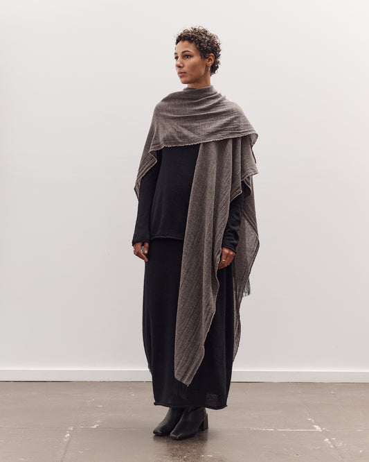 Light Wool Long Poncho, Grey