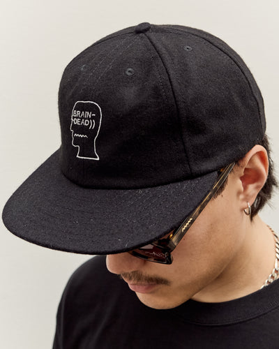 Brain Dead Flannel Classic Logohead 6 Panel Hat, Black