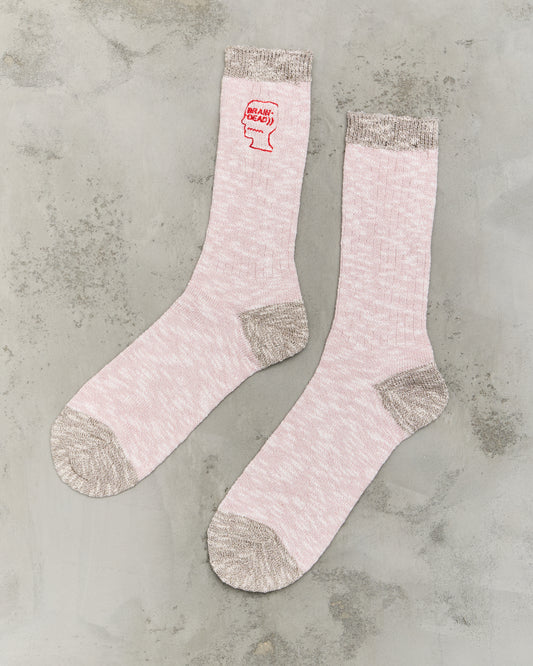 Brain Dead Marled Logohead Socks, Pink